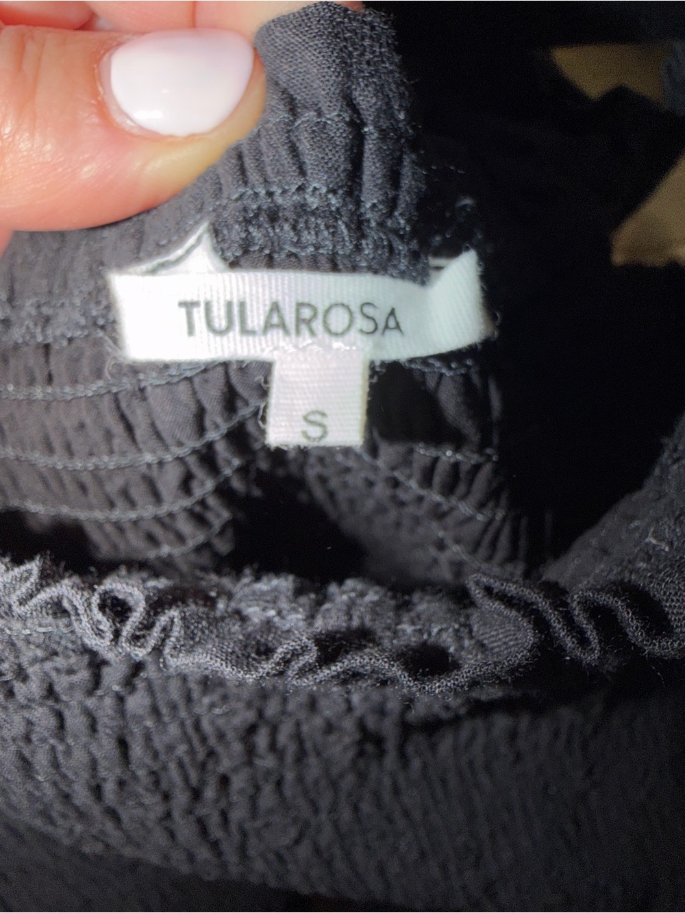 Tularosa Black Smocked Dress with Ruffle Trim size small - Picture 3 of 5